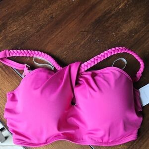 Pink Braided Strap Bikini Top